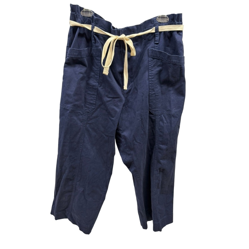 LOFT NEW Navy Blue Paperbag High Waist Cropped Wide Leg Pants Drawstring Sz 18